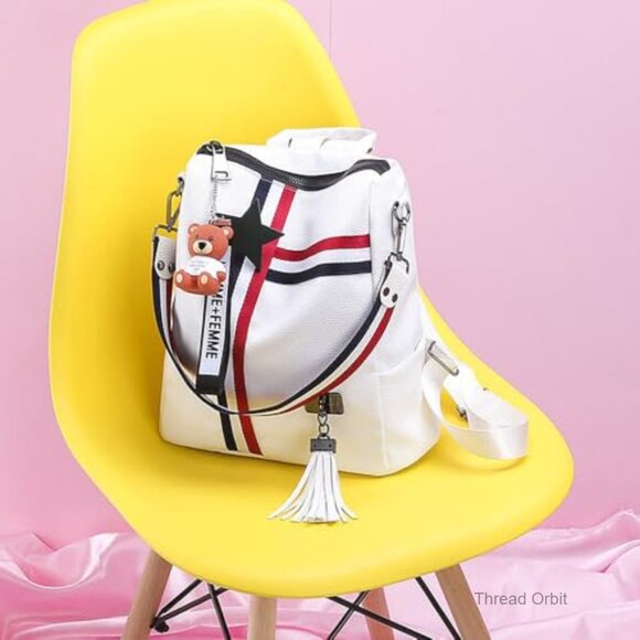 Faux Leather Travel Backpack with Luggage Strap, Adjustable Straps, Multiple main image 7